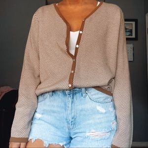 Tan and a white Striped Cozy Cardigsn